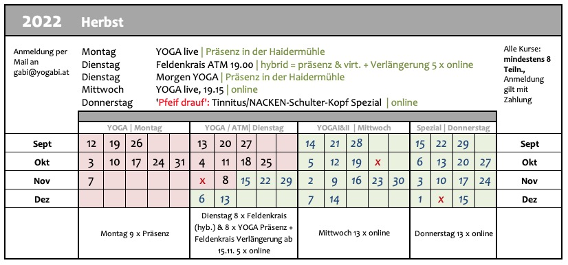 YOGA alle Termine in der Herbstsaison Mondsee 2022