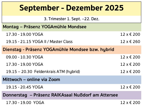 YOGA Feldenkrais ATM Preise Termine Herbst 2025